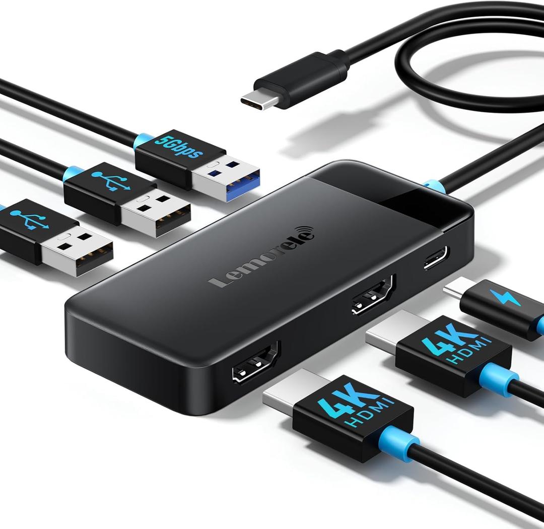 Lemorele Docking Station Dual Monitor, 6 in 1 USB C Hub Multiport Adapter w/2 HDMI 4K, 5Gbps USB3.0 & 2 USB2.0, 100W PD Charging - USB C Dock for Laptop Dell/Lenovo/HP/MacBook/Surface - Plug and Play