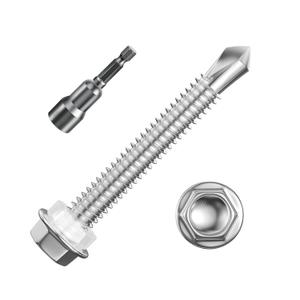 (200Pcs) #121-1/2" Hex Washer Head Self Drilling Screws, 410 Stainless Steel Metal SheetScrewsTEK Screws, Sheet Metal Self Tapping Screws (Silver)