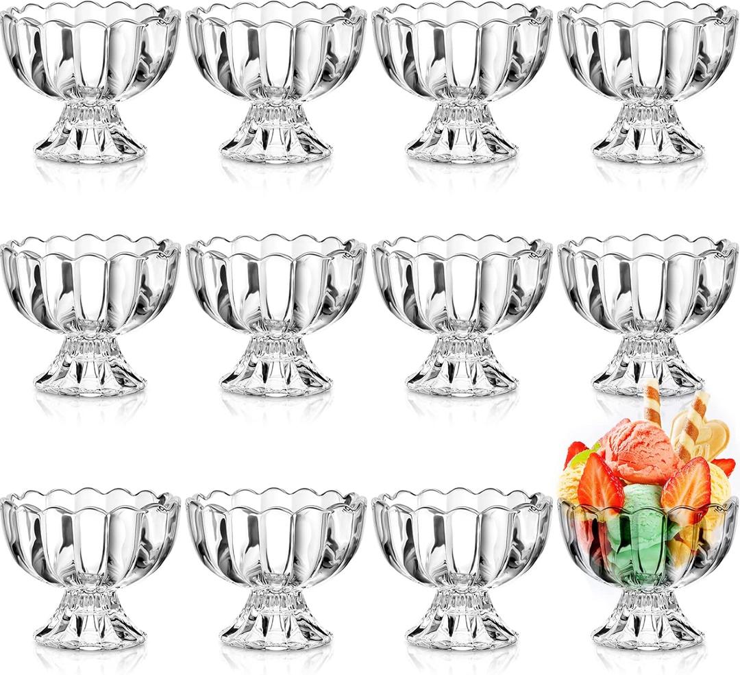 Small Ice Cream Bowls Set Tulip Clear Glass Bowls 3.4-6.8 oz Footed Glass Dessert Cups for Dessert Sundae Trifle Fruit Salad Muffins Cake Pudding Cocktail(Clear White,12 Pieces)