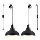 ALAISLYC Black Pendant Light Hanging Lamps for Living Room Plug in 15FT Dimmable Switch Adjustable Pulley Hanging Lights with Cord for Kitchen Bedroom 2 Pack