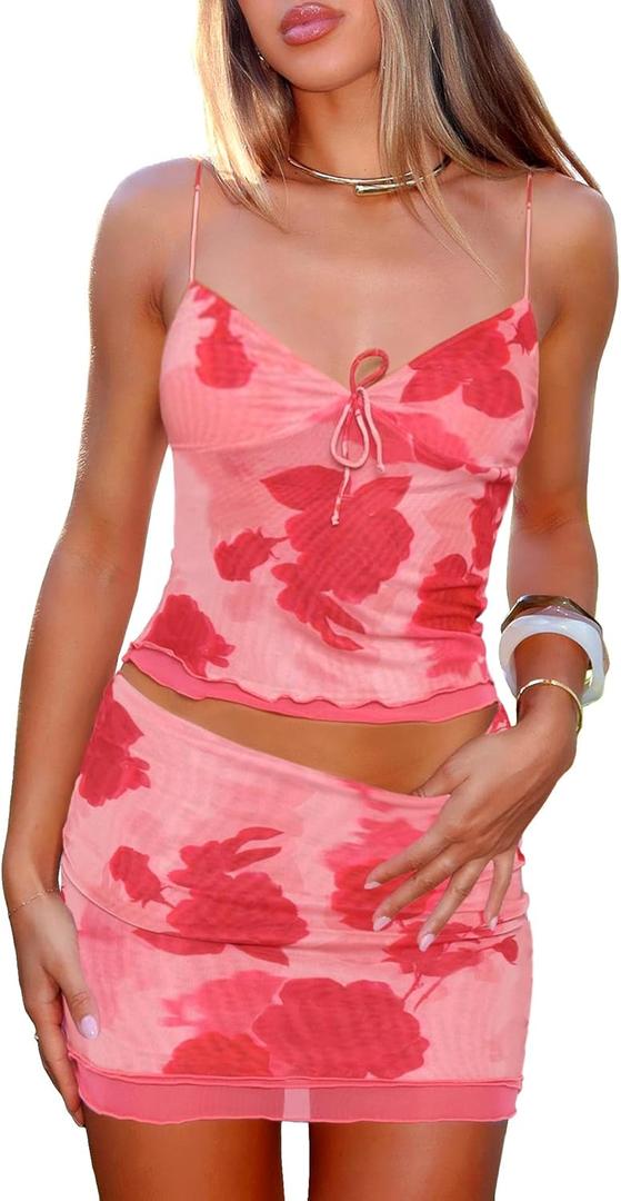 OZICERD Two Piece Sheer Mesh Mini Skirt Sets for Women 2 Piece Skirt Set Going out Tops Skort Set Summer Rave Outfit Y2k Suit (Medium, Pink) OZICERD Two Piece Sheer Mesh Mini Skirt Sets for Women 2 Piece Skirt Set Going out Tops Skort Set Summer Rave Outfit Y2k Suit (Medium, Pink)