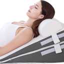 GOHOME Cooling Wedge Pillow Set for After Surgery, 3-Piece Adjustable Memory Foam Bed Wedge Pillow for Sleeping - Acid Reflux, Snoring, Neck Pain and Back Pain, White and Grey (9 & 12 In (3 Set), White & Grey)