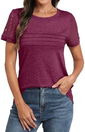 Memorose Women's Short Sleeve Shirts Lace Dressy 2026 Spring Summer Tops Trendy Vacation Casual Work Blouses