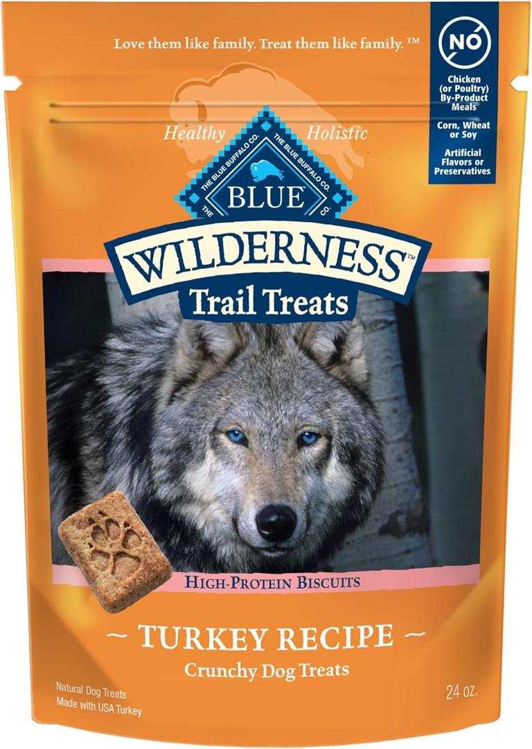 Blue Buffalo Wilderness Trail Treats High Protein Grain Free Dog Biscuits Crunchy Dog Treats, Turkey Recipe, 24-oz Bag (24 Ounce (Pack of 1))
