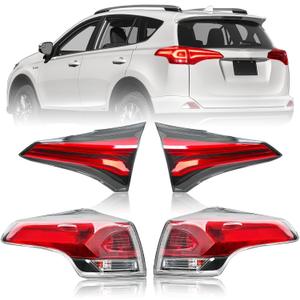 Tail Light Assembly Compatible with 2016-2018 Toyota RAV4, Outer&Inner Left Driver and Right Passenger Side Rear Taillights Brake Lamps with Clear Lens(4 Packs)