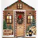 4 Pcs 98 Inch Christmas Log Cabin Door Cover Decorations Xmas House Classroom Door Banner Hanging Backdrop Porch Sign for Holiday Classroom Photography Photo Background Home Party Decor