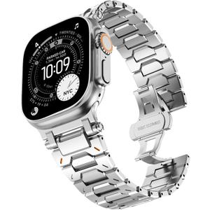 KADES Stainless Steel Band Compatible for Apple Watch Band Ultra 3/2/1 49mm Series 11/10 46mm/42mm Series 9/8/7 45mm/41mm Series SE/6/5/4 44mm/40mm Series 3/2/1 42mm/38mm (Silver-Metal)