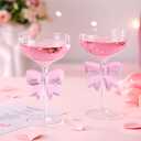 Funnymoom 2 Pack Bow Wine Glasses Pink Bow Clear Cocktail Glasses 6.8 oz Delicate and Elegant Pink Coupe Decorative Coquettish Container for Weddings Birthdays High-end Crystals