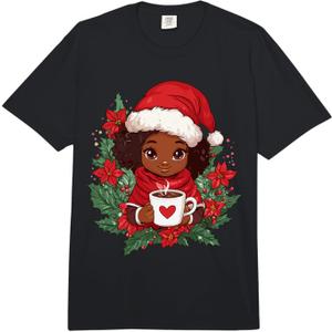 Christmas Black African American Coffee Women Kids Girl Xmas TShirt, 5X