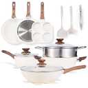 Sweetcrispy 17 Pcs Nonstick Pots and Pans, Non-toxic Kitchen Cooking Set, Induction Kitchen Cookware Sets Non Stick with Stay-Cool Handles, Oven Safe, Beige