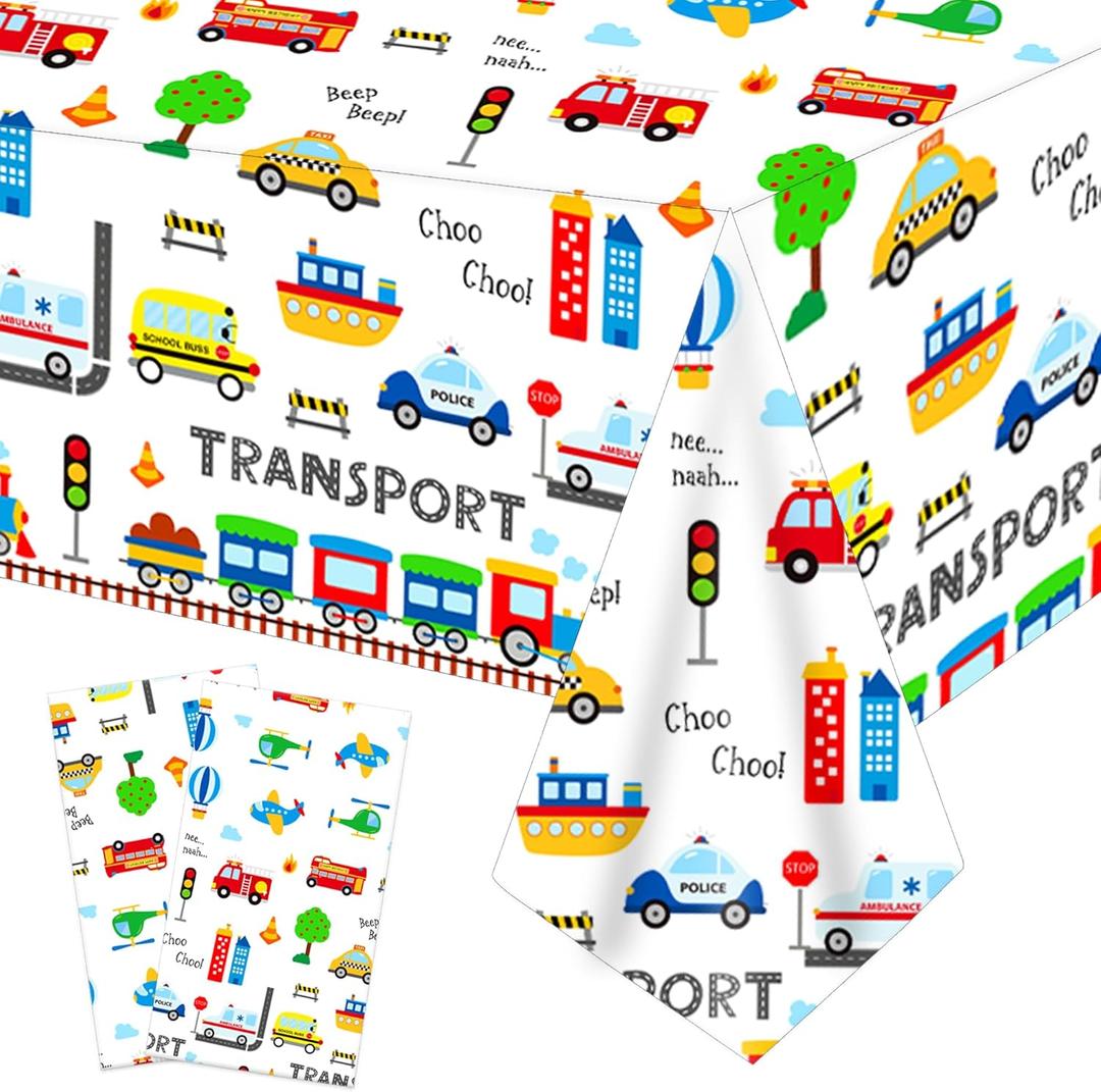 umoni Transportation Tablecloth Transportations Birthday Party Supplies 2PCS Train Bus Table Covers Transportation Party Table Decor for Vehicle Car Theme Baby Shower Decorations