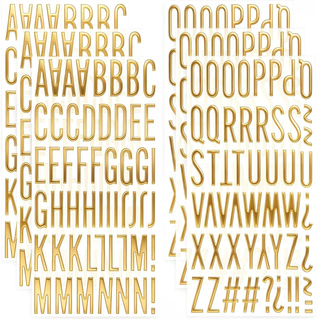6 Sheets Gold Letter Stickers, 312 Pcs 3D Puffy Alphabet Stickers for Scrapbooking, Waterproof Self-Adhesive Golden Foam Letter Stickers for Grad Cap Decoration Sign DIY Crafts Art Making