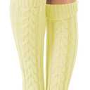 SherryDC Women's Cable Knit Long Boot Stocking Socks Knee High Winter Leg Warmers, One Size (Light Lemon)