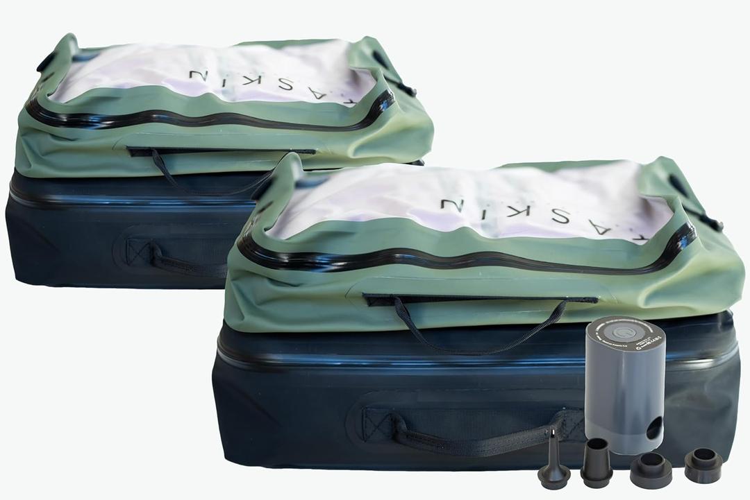 Taskin AirMAX | Heavy-duty Vacuum Compression Packing Cubes | 4X Set (2X Black + 2X Olive Green) + Mini Pump