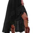 SHENHE Women's Boho Maxi Skirt High Low Asymmetrical Lace Ruffle Hem Flowy Western Skirt, Large