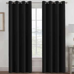 H.VERSAILTEX 100% Blackout Curtains for Bedroom Black Out Curtains 96 inch Thermal Insulated Long Blackout Curtains for Living Room, Energy Saving Curtains for Patio Door Grommet (1 Panel, Jet Black)