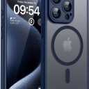 TOCOL Magnetic for iPhone 15 Pro Max Case, Upgraded Full Camera Protection, Compatible with Magsafe, Drop Protection, Translucent Matte Back Bumper Phone Cover 6.7-InchDark Blue