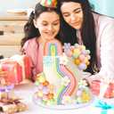 2 x Rainbow Cake Topper Colorful Balls Blue Dog Cake Decorations Daisy Flower Retro Hippie Groovy Cake Topper for Baby Shower Birthday Party Supplies