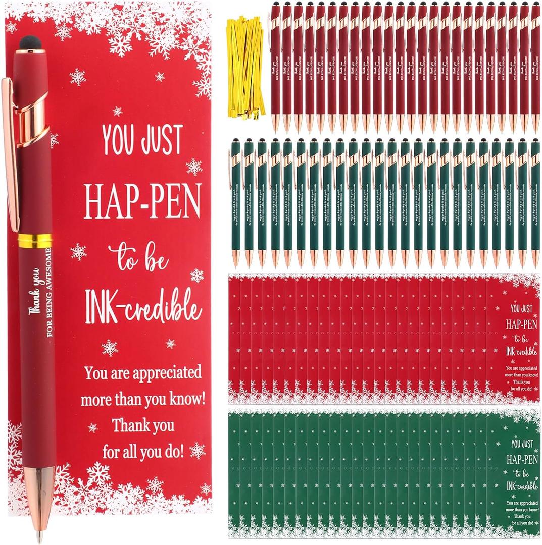 Moinchore 48 Sets Christmas Employee Appreciation Gifts Motivational Ballpoint Ink Pen with Thank You Gift Cards Christmas Encouraging Gift for Team Office Coworker Employees Teacher