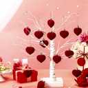 Riceshoot 24 Pcs Valentine's Day Flocked Heart Ornaments Romantic Red Heart Hanging Decorations Baubles for Small Tree Valentines Party Home Decor
