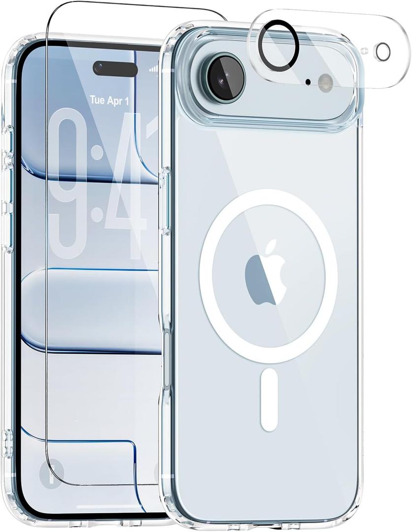 for iPhone AIR Case, Compatible with MagSafe, Magnetic Slim Cover, Anti-Yellowing & Shockproof, Full Camera Protection, Includes Screen & Lens Protectors, Clear Protective Case