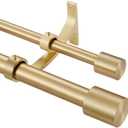 Warm Gold Double Curtain Rods 72-144" (6-12ft), Decorative Double Drapery Rod with Cap Finials, 1 Inch Front and 5/8 Inch Back Heavy Duty Double Window Rods, Adjustable Dual Curtain Rod Warm Gold