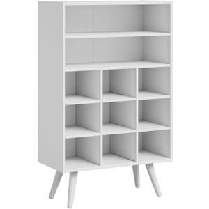 5 Tiers Shoe Cubby with Legs, Stackable Wood Shoe Rack Organizer with 9-Cube and 2 Storage Shelves, Holds 10-15 Pairs, Freestanding Shoe Rack for Closet, Entryway, Apartment, White