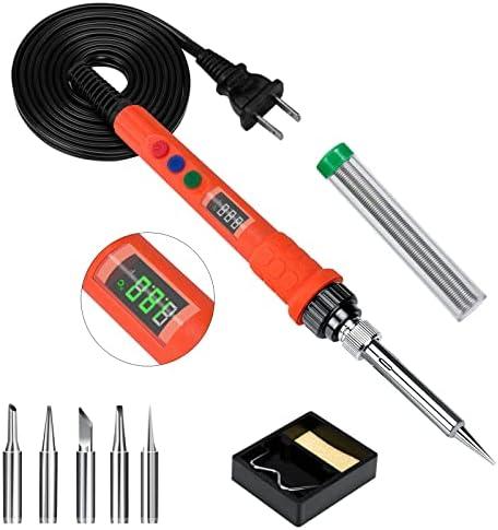 Soldering Iron Kit, 120W LED Digital Soldering Kit, 110V Welding Tools, Smart Temperature Control [356℉-932℉] - Extra 5pcs Tips - Auto Sleep & Temp Calibration - C/F