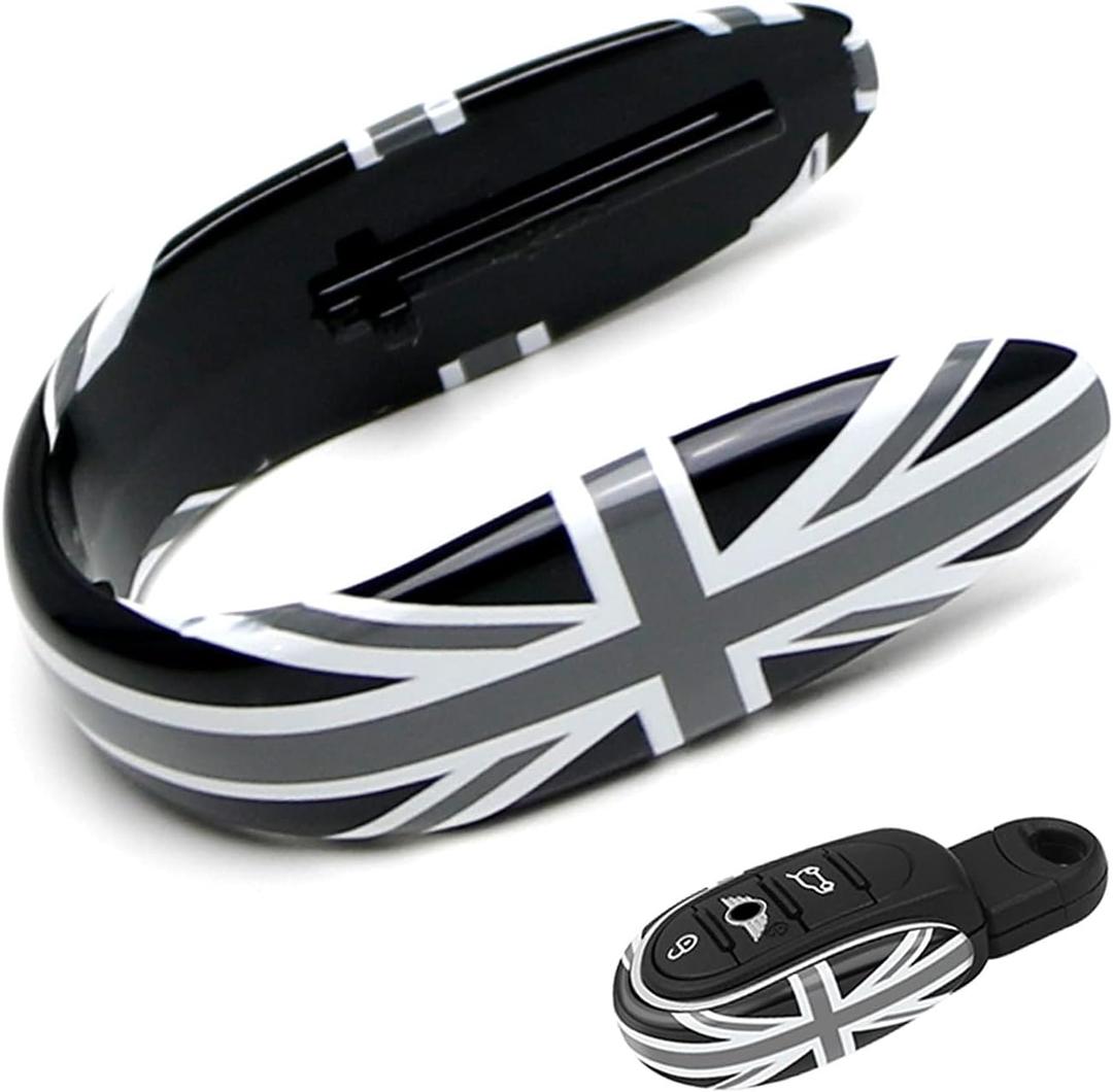 iJDMTOY Slim Size Black/Grey Union Jack UK Flag Style Key Fob Shell Compatible with Mini Cooper 3rd Gen F55 F56 F57 F54 F60 Smart Key Fob