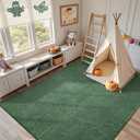 FinRec 4x6 Washable Area Rugs for Bedroom Living Room, Low Pile Thin Rug Solid Color, Non-Slip Carpet Indoor for Home Decor (Green/White)