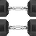 Hex Dumbbells Rubber Coated Cast Iron Hex Black Dumbbell Free Weights for Exercises 15 Pounds/Pair