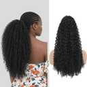 Drawstring Ponytail Extension for Women Afro Kinky Curly Synthetic 24 Inch Long Natural Black Pony Tails Hair Pieces for Quick Secure Hairstyle Daily Use