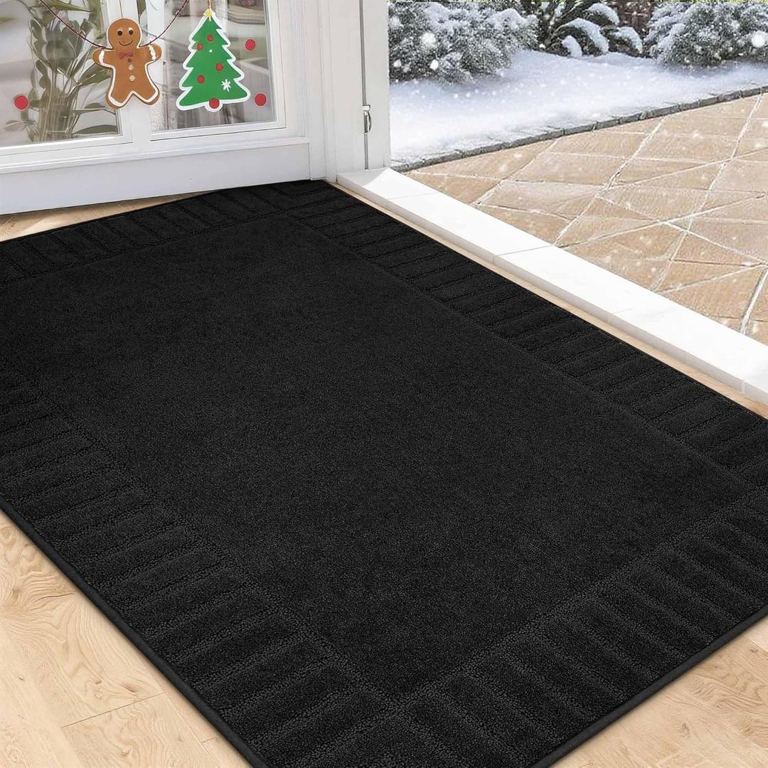 BEQHAUSE Door-Mat Non-Slip Front Doormat Low-Profile Entrance Mats for Front Door Entry Resist Dirt Washable Doormat Absorbent Entryway Door Mat,Black,32"x48"