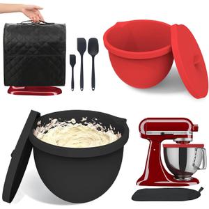Silicone Bowl Liners for KitchenAid 5 Quart Tilt-Head Mixer,Set of 2 with Lids,Accessories include Mixer Slider Mat,Stand Mixer Dust-proof Cover,Silicone Spatula Set