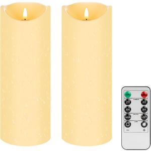 12"X4" Outdoor Flameless Candles, Large Battery Operated Candles with Remote, Waterproof LED Flickering Fake Electric Pillar Candles with Timer for Porch Lanterns Bathroom Patio Decor, Set of 2
