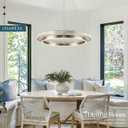 LED Ring Chandelier Weathered Wood Nickel Chandelier Dimmable Round Foyer Chandeliers Light Farmhouse Circular Chandeliers for Dining Room Entry Bedroom Office Living Room, 24in, 30W Downlight