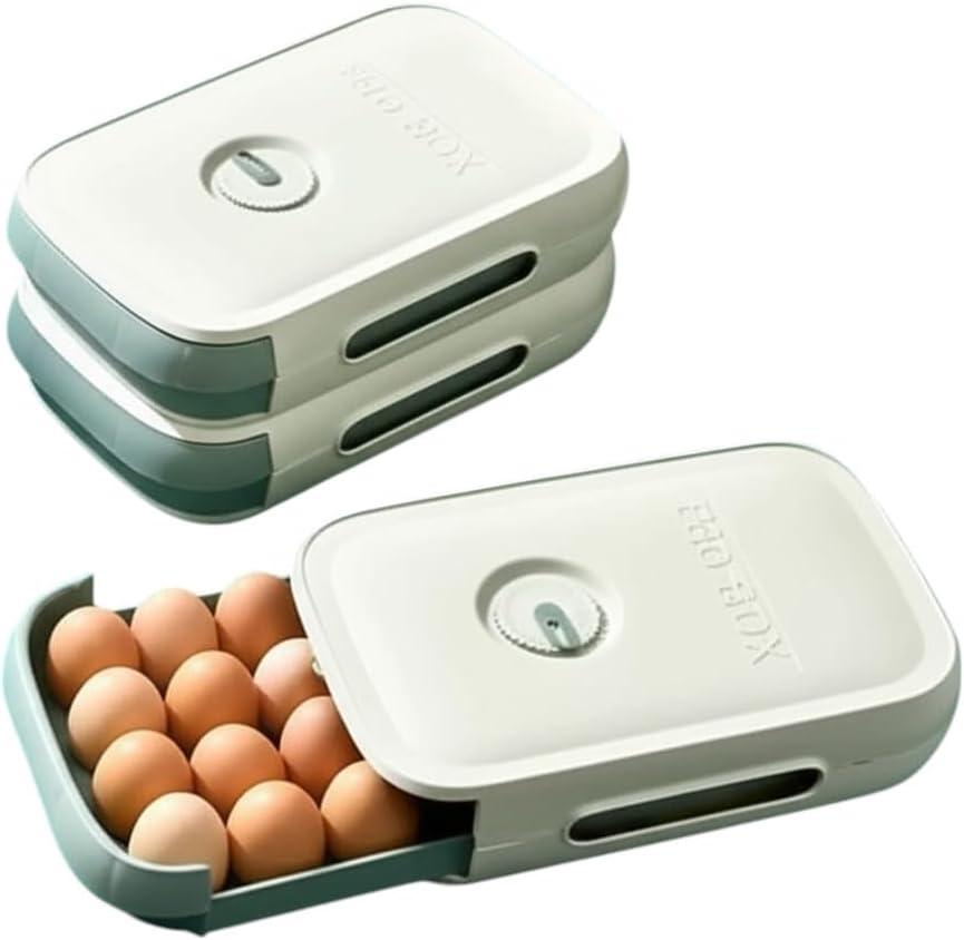 Rolling egg holder, Egg organizer for refrigerator, Stackable kitchen egg storage, Plastic organizer, Fridge container (GREEN)