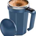 Self Stirring Coffee Mug with Temperature Display, 18 oz Rechargeable Self Stirring Mug with Lid, Automatic Self Stirring Cup, Coffee Mug with Stainless Steel for Coffee, Milk, Beverages, Blue