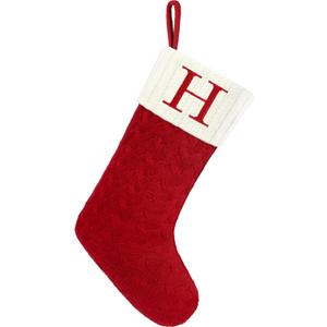 Paulmele Christmas Stockings with Initials,20 Inches Large Knit Embroidered Letter Red White Christmas Stocking,Monogram Christmas Stocking for Famliy Holiday and Xmas Tree Fireplace (Letter H)
