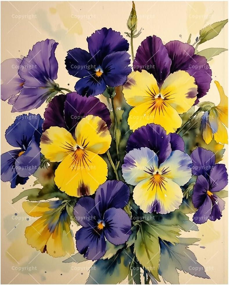 Floral Paint by Numbers Kit for Adults - DIY Purple and Yellow Pansies Painting on Canvas, Acrylic Paint Set, Suitable for Beginners, Art for Home Decoration or Gifts(8X12IN Framed)