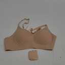 WOWENY Wireless Push Up Bras for Women Comfortable Ribbed Seamless Bralettes V-Neck Adjustable Padded Everyday Bra (Large, Beige)