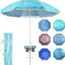 Grandekor 7FT Beach Umbrellas for Sand Heavy Duty Wind Portable Beach Umbrella with Table Travel Beach Umbrella with Carry Bag Sun Umbrella Beach, UV 50+