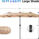 SUPERJARE 13ft Outdoor Patio Umbrella with Solar Lights, Double-sided Deck Pool Umbrella with 1.5 Inch Pole, Fade Resistant Canopy, 12 Sturdy Ribs, for Porch, Market, Backyard, Beige (No Base)