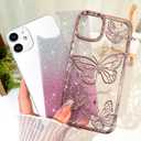 BITOBE Designed for iPhone 11, Cute 3D Butterfly Case Slim Plating Glitter Bling Luxury Cover for Women Girls Protective Camera Protection Bumper 6.1" Pink