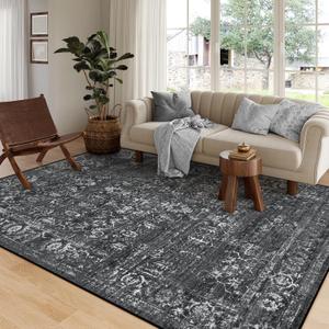 Lahome Area Rugs 9x12 Living Room Soft Large Rugs for Bedroom, Boho Black Dining Room Rug, Distressed Non Slip Low Pile Carpet for Indoor Home Office(9'x12', Black/Grey) (9ft x 12ft)