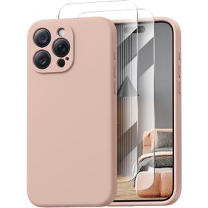 Magnetic for iPhone 15 Pro Case, Compatible with MagSafe, with 9H Nano Screen Protectors, Full Camera Protection, Silicone Shockproof Microfiber Lining Phone Case 6.1", Pinksand
