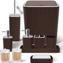 XLHOMO Bathroom Accessories Set - Gorgeous Bathroom Set, 10PC Brown Bathroom Accessories, Bathroom Accessory Set, Toilet Brush, Trash Can, Qtip Holder Dispenser & Soap Dispenser