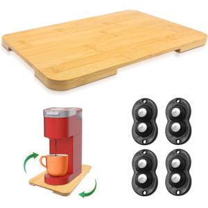 Appliance Slider 360 Rolling Tray for Coffee Maker Bamboo Coffee Pot Slider Tray Countertop Rotation Sliding with Wheels, Small Appliances Mat Natural(Small 13.9"9.4")
