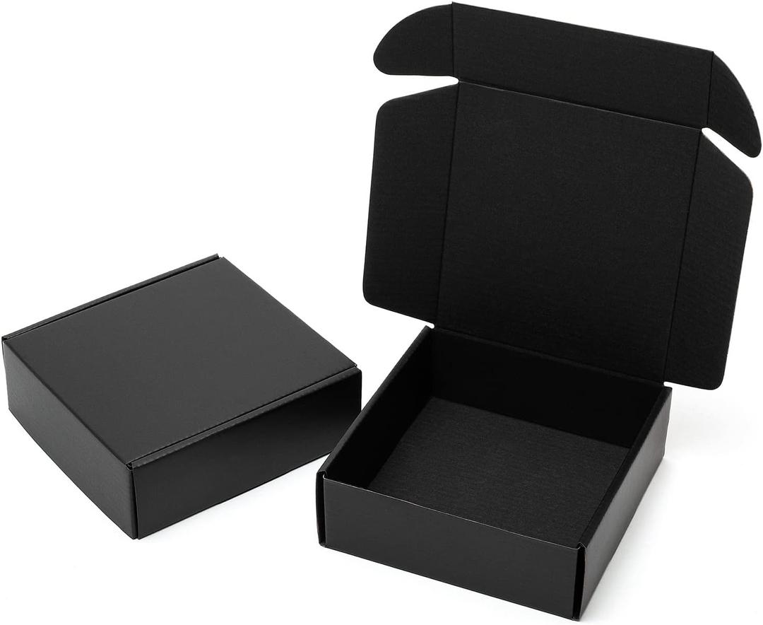 Timirog 6x6x2 Inches Small Black Shipping Boxes 25 Pack - Corrugated Cardboard Mailing Box for Small Business, Tab Locking Literature Mailer for Packing Jewelry Ornament Gift Craft Packaging Supplier