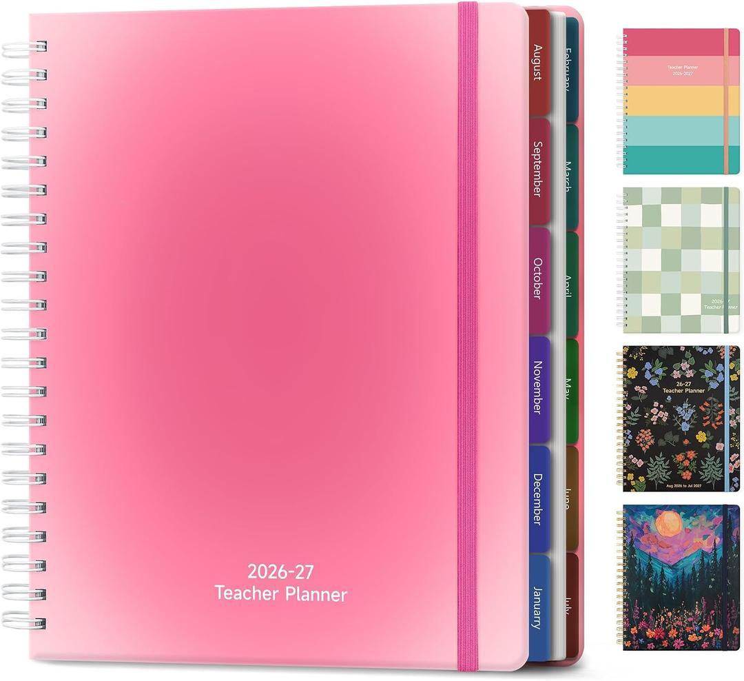 Teacher Lesson Planner 2026-2027 Academic Year, Aug 2026-Jul 2027, Deluxe 26-27 Lesson Plan Book for Teachers Supplies & Homeschool Planner with Pocket & Monthly Tabs, 8.5" x 11", Pink Ombre